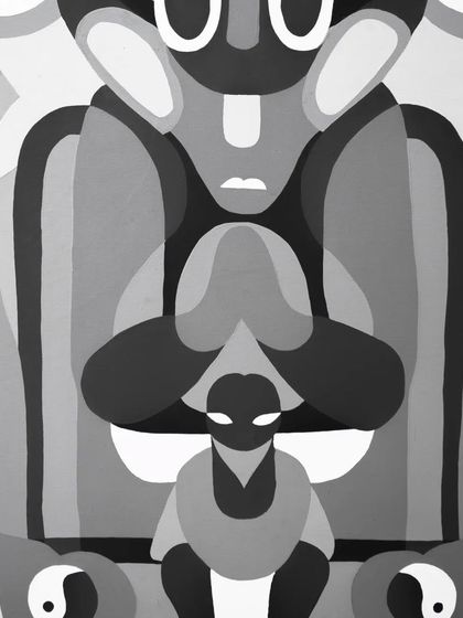 A close-up of the central figure's face.