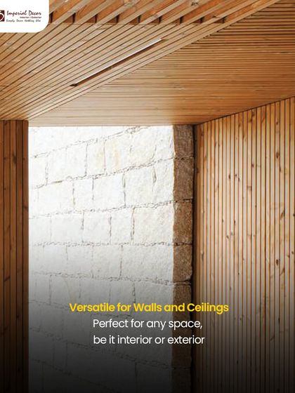 The versatility of Thermopine wood is showcased here, where it is used on both walls and ceilings to contrast with a stone wall. It is a perfect material for creating visual interest in any interior or exterior space.