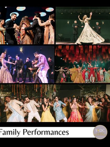 This collage highlights our expertise in choreographing family performances, showing diverse groups of all ages dancing together.
