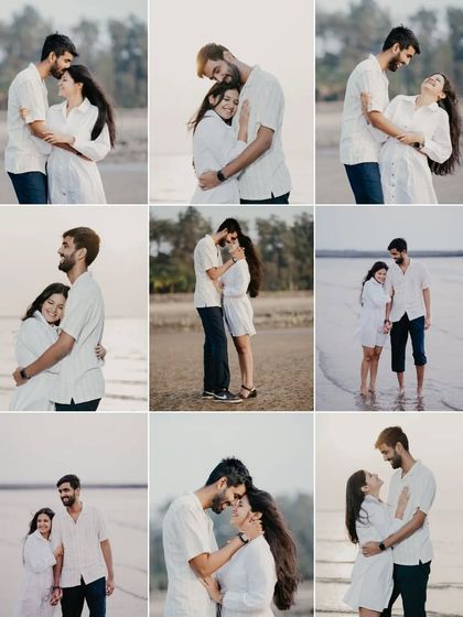 A grid collage showcasing nine different moments from a single beach shoot, demonstrating the variety of shots and emotions I capture in one session.