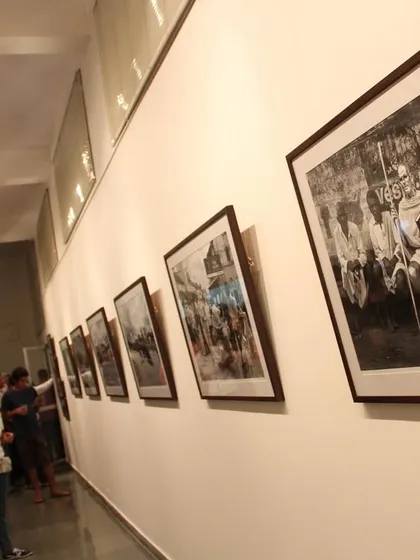 A long shot of the gallery during 'Face two Face', showing the classic and clean presentation of the framed black and white prints.