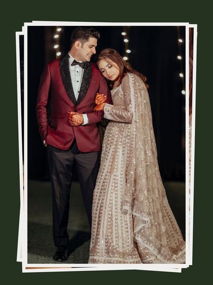 A quiet, candid moment of togetherness. Kritika rests her head on Lokesh's shoulder, a simple gesture of love and comfort captured against a backdrop of twinkling lights.