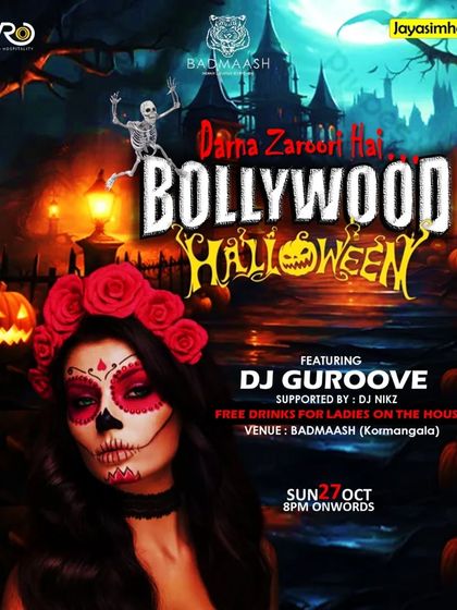 My 'Darna Zaroori Hai' Bollywood Halloween party poster. I love crafting unique themes, complete with custom visuals and a spooky music set to give a classic holiday a desi twist.