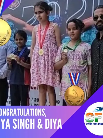 Aanya and Diya on the podium, winning gold and bronze respectively. It's great to see our swimmers pushing each other to succeed.