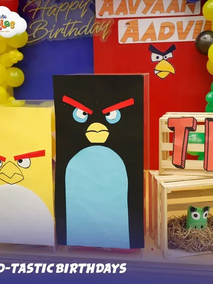 It's all in the details. These custom-made Angry Birds character props and TNT boxes add an authentic and fun touch to the party decor, making for great photo opportunities.