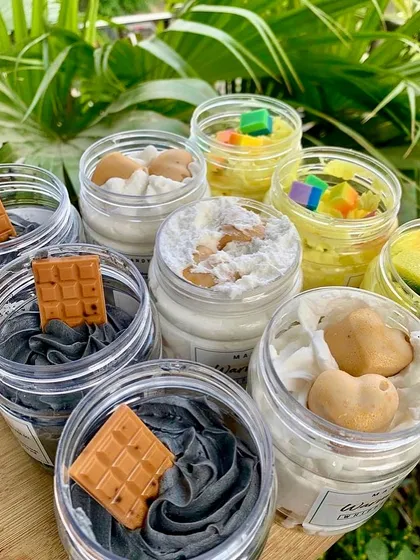 A dreamy collection of my whipped soaps, each made in small batches and topped with cute soap embeds.