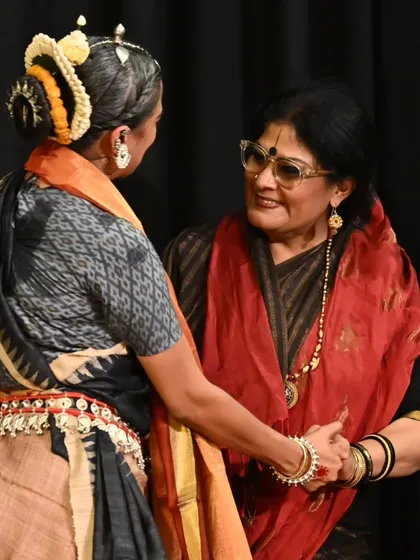 Congratulating Shashwati after her performance. Providing a platform for young, talented dancers is the mission of this festival.