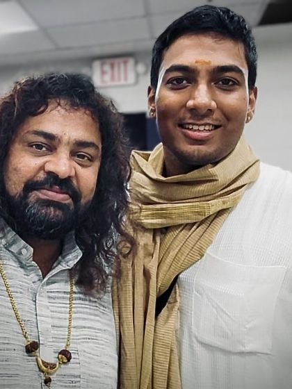 A photo with my childhood hero, Patri Satish Kumar sir. Touring and sharing the stage with him has been a dream come true. His wisdom and musicality are incredibly inspiring.