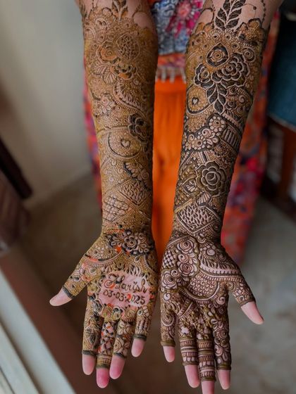 A full view of this stunning bridal design. It features a mix of traditional patterns and includes the wedding date for a personal touch.