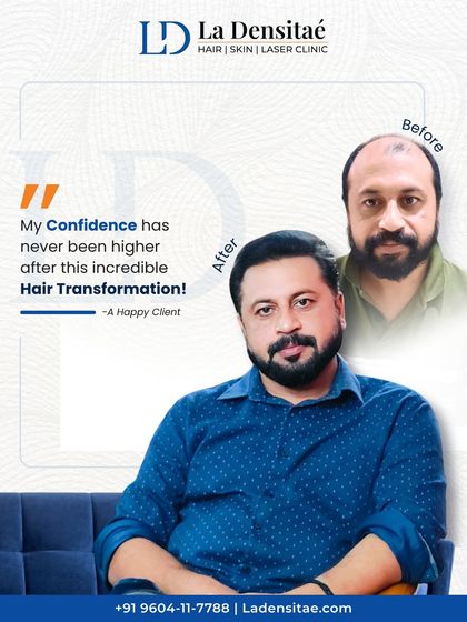 This post features a quote from a happy client whose confidence has never been higher after his hair transformation. It shows that when you look good, you feel even better.