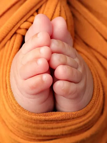 It's all about the tiny details. This close-up shot focuses on the newborn's perfectly wrinkled feet, a small feature that holds immense love and a memory you'll want to cherish forever.
