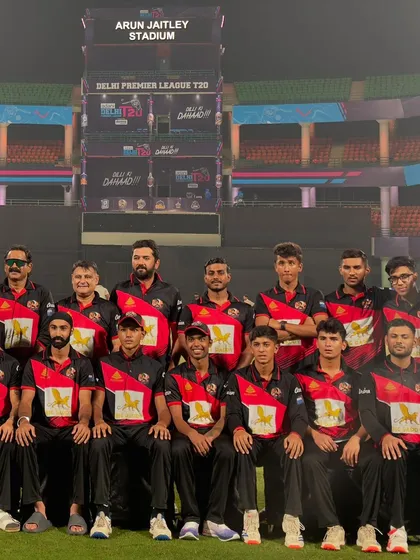The official team photo on the presentation stage at the Arun Jaitley Stadium. We are the champions.