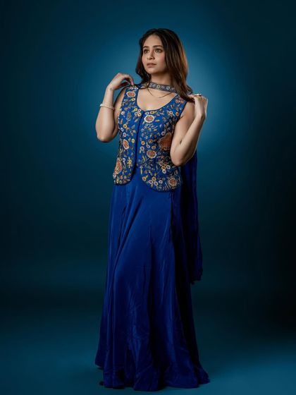 A final, elegant pose from the portfolio shoot, showing the complete modern ethnic look.