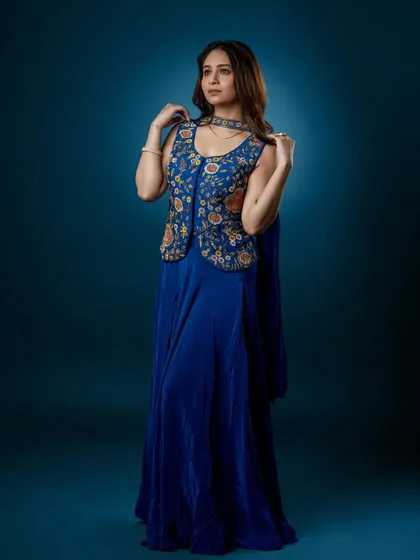 A final, elegant pose from the portfolio shoot, showing the complete modern ethnic look.