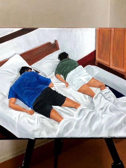 This commissioned acrylic painting, titled 'Slumber', captures a quiet, intimate moment. It's a privilege to turn these personal, everyday scenes into art that can be treasured.