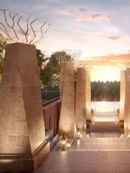 Wishing you all a very Happy and Prosperous Diwali. This image of our landscape design for Mahindra Vista features dramatic lighting on monumental pillars, creating a festive and welcoming glow.
