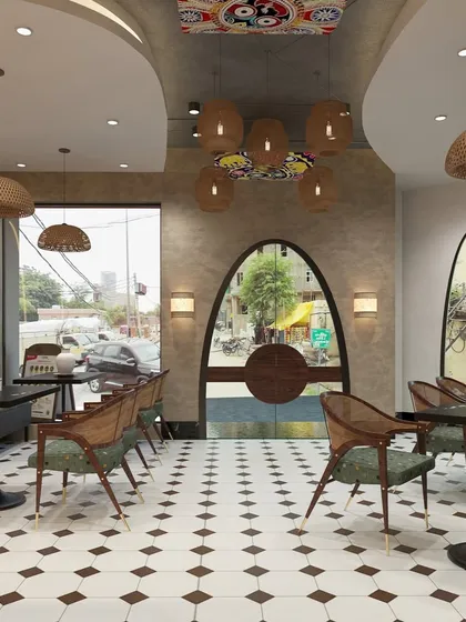 We believe a great cafe is about more than just coffee; it's about the atmosphere. Here, we've combined traditional patterns with modern seating and warm, natural materials to create a welcoming and stylish spot for guests to gather.