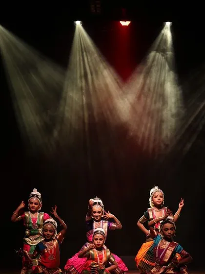 A group of my youngest performers on the Sadhana festival stage, their joyful energy lighting up the auditorium.
