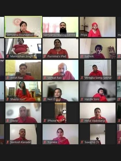 A grid of participants during our online prosperity workshop. This image, a duplicate of ID 10 and 29, further emphasizes the collective focus and shared energy of our virtual healing sessions.