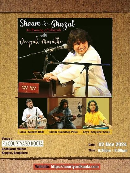 A monthly event poster for November featuring 'Shaam-è-Ghazal'. These evenings are a staple in our calendar, offering a space for musical and poetic reflection.