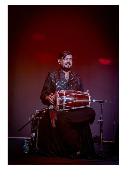 Our dhol player, adding a festive beat to the Berger Paints corporate event at JW Marriott.