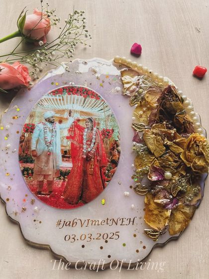 Another angle of the lavender geode plate, highlighting the sparkle and the smooth, glossy finish of the resin.