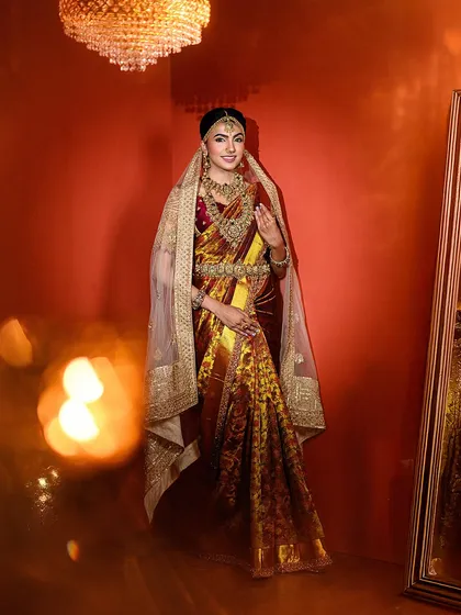We also offer festive setups like this one for Diwali. This traditional look, complete with warm lighting and elegant props, is perfect for seasonal campaigns, family portraits, or personal celebrations.