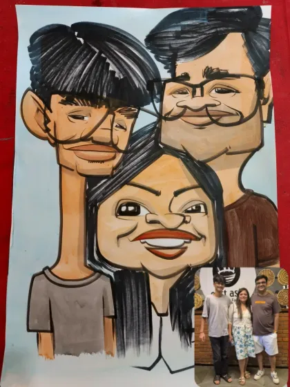 From your family photo to a hand-painted piece of art. I work from pictures to create colorful family caricatures that you can frame and cherish forever.
