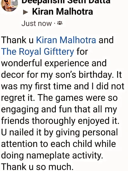 "U nailed it by giving personal attention to each child." We are thrilled to receive such wonderful feedback, highlighting our engaging games and hands-on approach during activities.