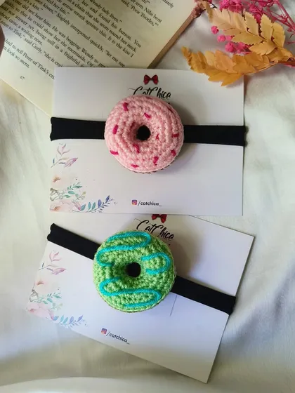 Another look at our crochet donut hair ties, perfect for a fun and quirky hairstyle.