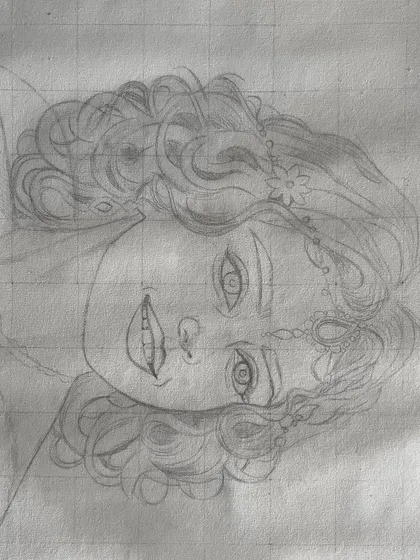 Even the initial outline for a sketch of Krishna can hold its own beauty. This is the first step of a longer, meditative process.