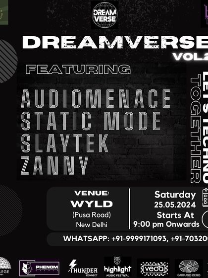 Another promotional flyer for Dreamverse Vol. 2, detailing the entry procedure and booking info, which we manage for a smooth experience.
