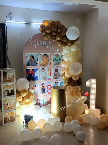 A beautiful way to celebrate a first birthday is with a monthly milestone photo display. For Ganeev's first birthday, I created a personalized backdrop to showcase his journey through his first year.