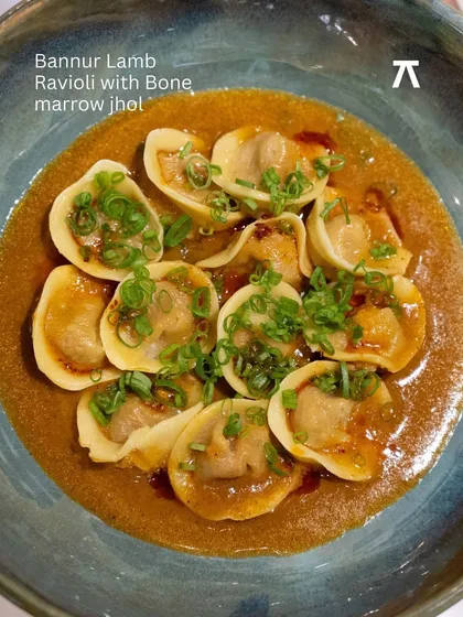 This is what happens when culinary worlds collide. For our 'Beyond Bangla' residency, Chef Auroni Mookerjee created this Bannur Lamb Ravioli, wrapping tender lamb in delicate pasta and serving it in a rich bone marrow jhol.