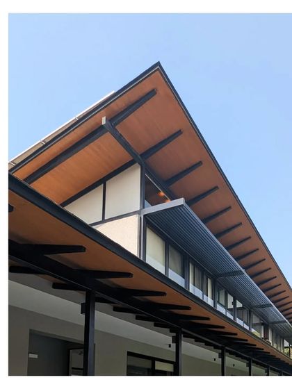 The simple, clean roofline of Villa 15 in Alibaug. Our experiments with country homes focus on low-maintenance Indian materials and fine craft to create backdrops for a beautiful life.