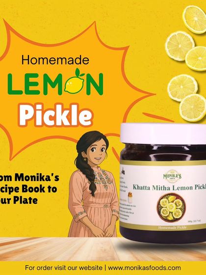 From my personal recipe book, straight to your plate. This graphic celebrates my Khatta Mitha Lemon Pickle, a flavour that is close to my heart and a favourite among my customers.