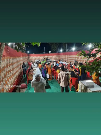 This is an overhead view of a large community event we catered for in Airoli gaon. It shows our capacity to manage food and seating for a very large number of guests in an outdoor setting.