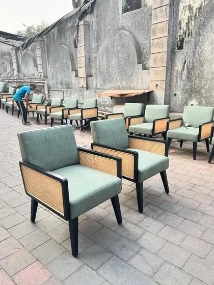 A large order of my popular cane and black-frame armchairs, ready for a hospitality project. This shows my capacity for bulk orders.