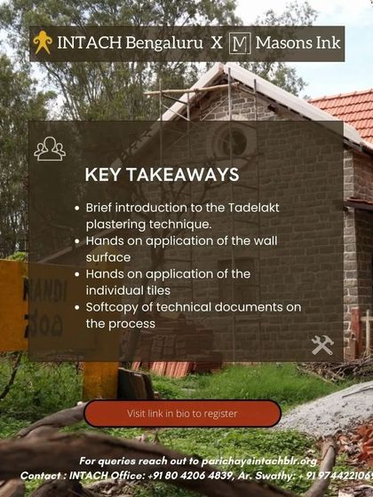 An announcement for our hands-on Tadelakt plastering workshop. This image outlines the key takeaways for participants, including practical application on walls and tiles.