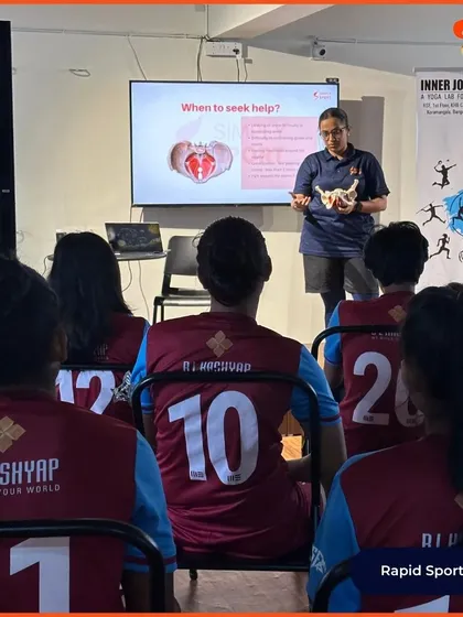 A workshop on menstrual health for the elite female footballers at our camp. In collaboration with the Simply Periods Initiative, we covered crucial topics like reproductive anatomy, period management, and menstrual disorders in athletes.
