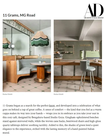 We were honored to see our design for 11 Grams Cafe featured in Architectural Digest. This recognition highlights our commitment to crafting unique and thoughtful commercial interiors that resonate with both clients and the design community.