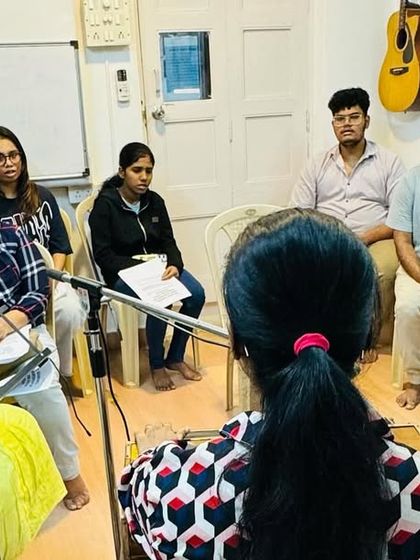 A Hindustani vocal workshop in progress. Participants are learning techniques from our expert coach in an interactive and engaging session designed for all skill levels.