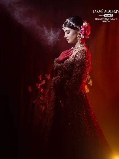 Creating mood and drama in bridal photography. This shot demonstrates how lighting and a smoky effect can enhance a contemporary bridal look, a technique we explore in our portfolio development sessions.