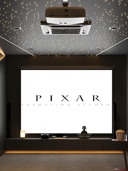 This is what I call cinema therapy. I design dedicated home theaters that provide a complete cinematic experience, focusing on acoustic performance, comfortable seating, and ambient lighting like this starlit ceiling to transport you to another world.