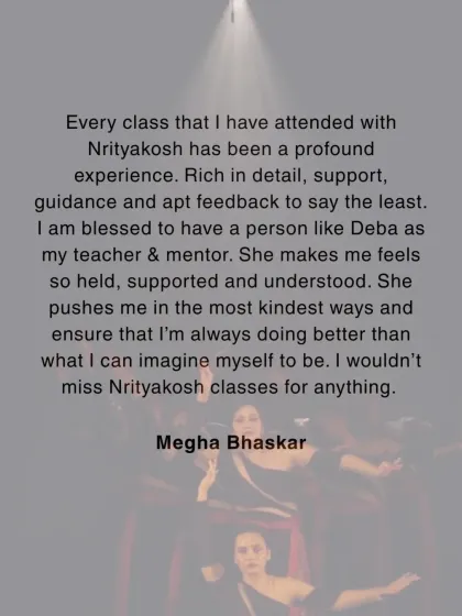 A student review praising our teacher and mentor, Deba, for creating a supportive and pushing environment.