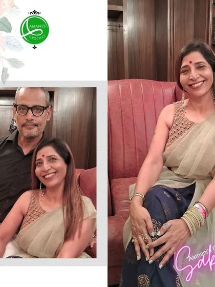 Another happy Aamani's Sakhi, radiating elegance in one of our custom-fit crochet blouses. Her confidence is the ultimate validation of our work.