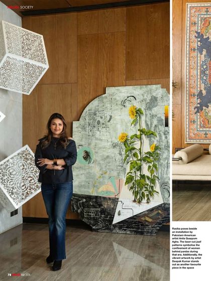 Our client Rasika Kajaria posing in her home for the Hello! India feature. It brings us immense joy to see our clients enjoying the spaces we have created together.