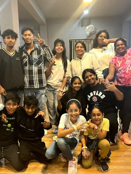 A group photo from our mesmerizing workshop. It was a mixed batch of kids and adults, all learning and having fun together.