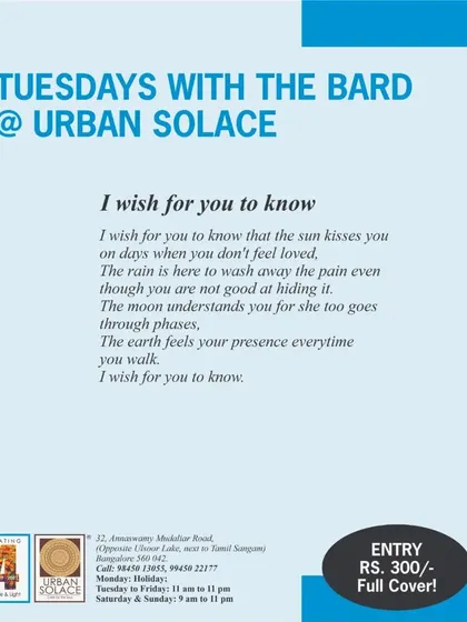 "I wish for you to know," a simple yet profound poem expressing love and empathy, shared as part of our 'Tuesdays with the Bard' showcase.