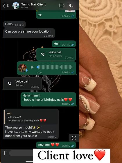 "Thnkyou so much! I love it... thts why wanted to get it done from your studio." Client love for her birthday nails.